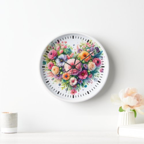 Heart Flowers Design Clock