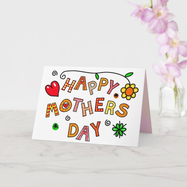 Heart Flowers Happy Mother's Day Fun Whimsical  Card (Orchid)