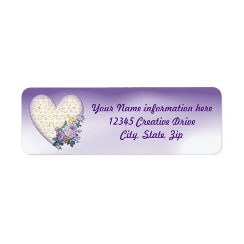 Heart Flowers Musical Notes Purple Return Address Label