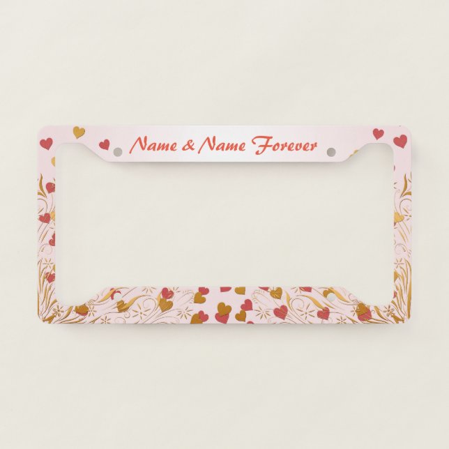 Heart Flowers & Names - Number Plate Frame (Front)