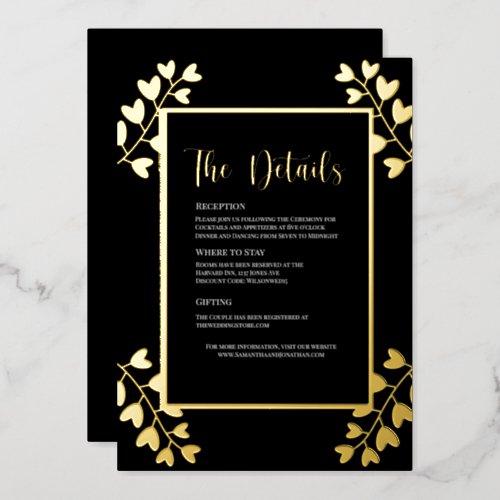 Heart Flowers on Black Gold Details Card