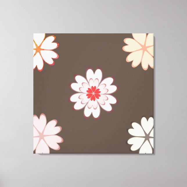 Heart Flowers on Coffee Brown Canvas Print (Front)