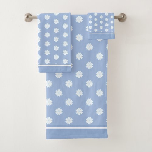 Heart Flowers on Light Blue Bath Towel Set