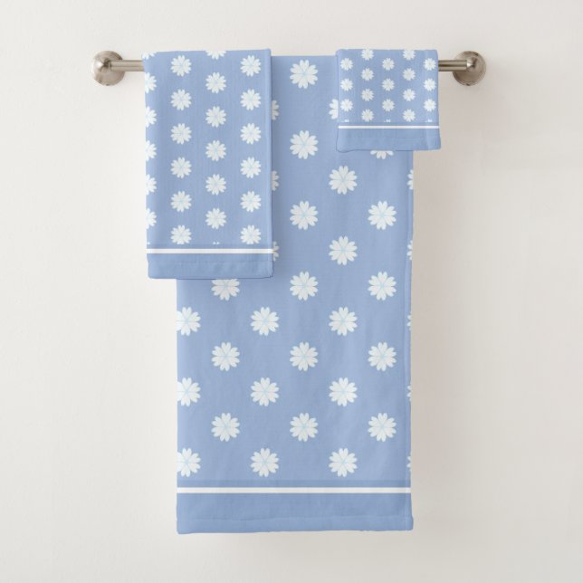 Heart Flowers on Light Blue Bath Towel Set (Insitu)