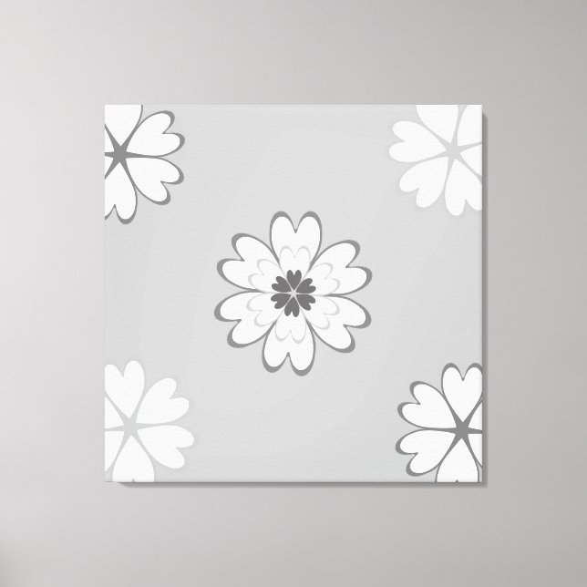 Heart Flowers on Light Gray Canvas Print (Front)