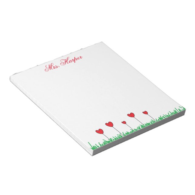 Heart Flowers Personalized Notepad (Angled)