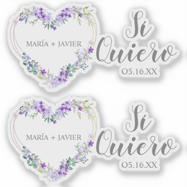 Heart Flowers Yes I Do Spanish for Wedding Sticker (Front)