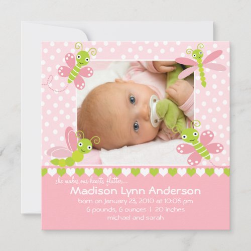 Heart Flutter Baby Girl Photo Announcement