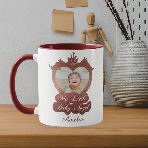 Heart Frame Baby Photo Little Angel Red Keepsake Mug