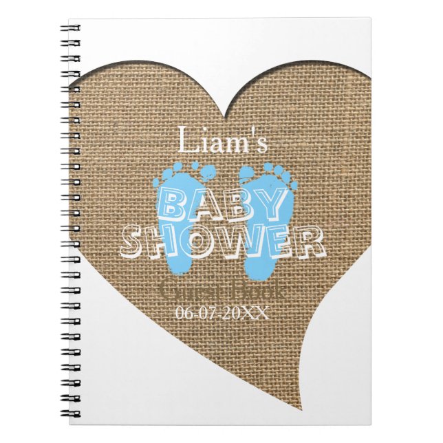 Heart Frame Burlap Boy Baby Shower Guest Book (Front)
