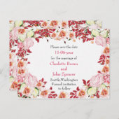 Heart Frame Coral Pink Roses Wedding Announcement Postcard (Front/Back)