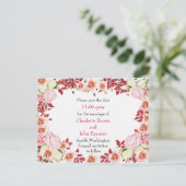 Heart Frame Coral Pink Roses Wedding Announcement Postcard (Standing Front)