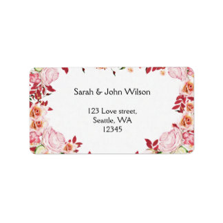 Heart Frame Coral Pink Roses Wedding Label