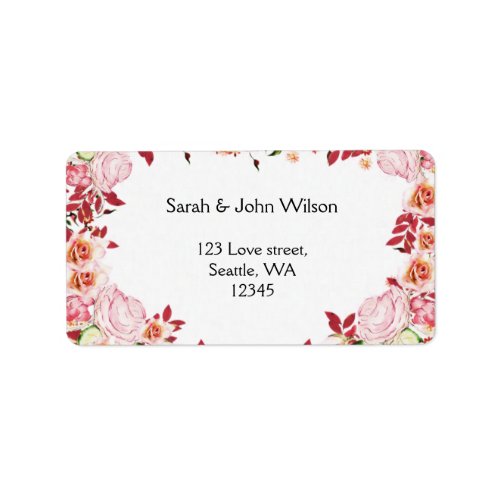 Heart Frame Coral Pink Roses Wedding Label