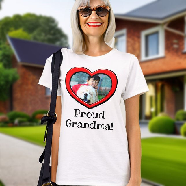 Heart Frame Grandma Photo Mothers Day Personalized T-Shirt (proud grandma photo heart tshirt)