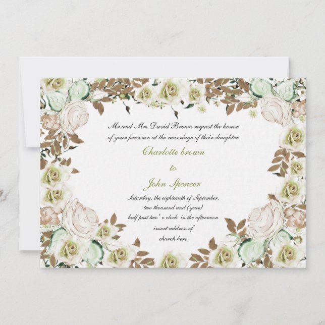 Heart Frame Greenery Roses Wedding Invitation (Front)