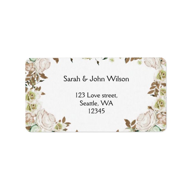 Heart Frame Greenery Roses Wedding Label (Front)