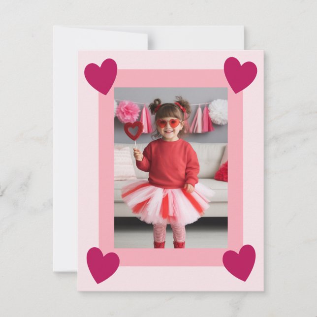 Heart Frame Kid Photo Valentine Card, Child School Note Card (Front)