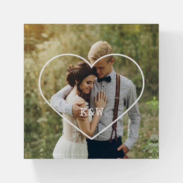 Heart Frame Monogrammed Personalized Photo Paperweight (Front)