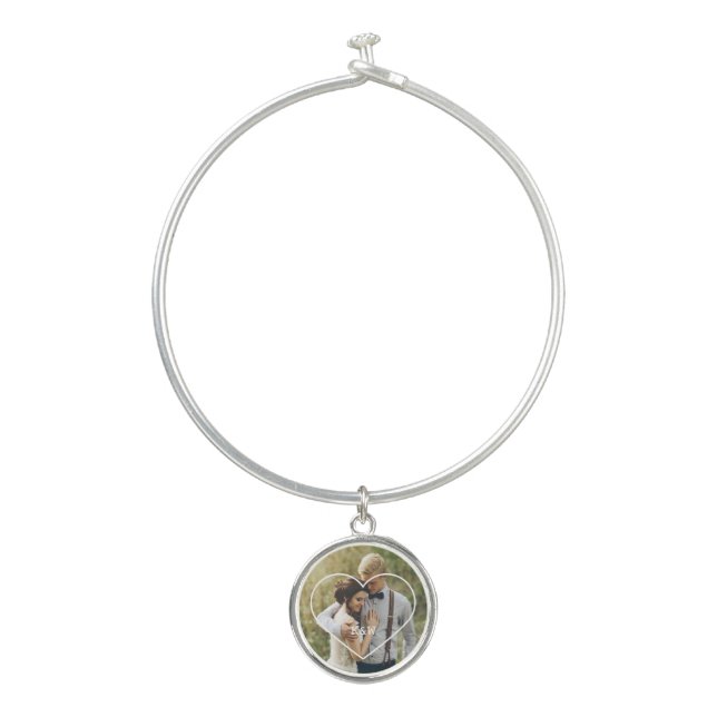 Heart Frame Monogrammed Photo Bangle Bracelet (Front)
