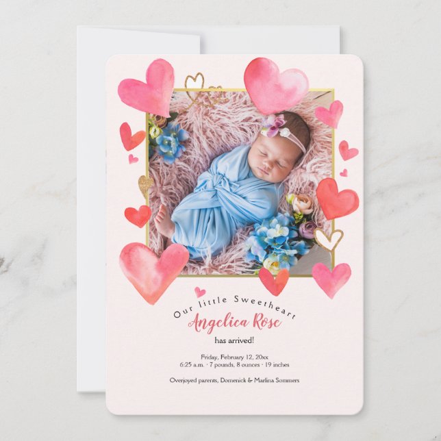 Heart Frame Photo Birth Announcement (Front)