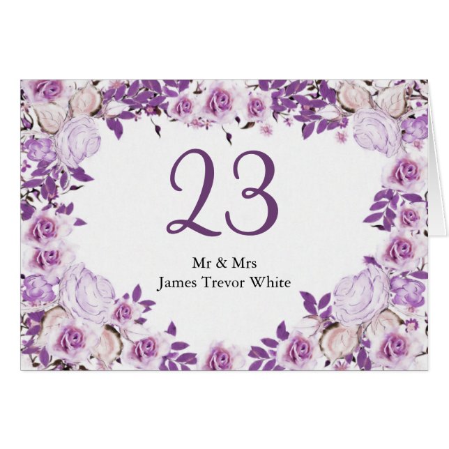 Heart Frame Purple Lavender Roses Wedding Cards (Front Horizontal)