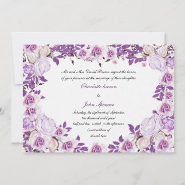 Heart Frame Purple Lavender Roses Wedding Invitation