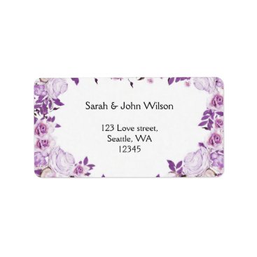 Heart Frame Purple Lavender Roses Wedding Label
