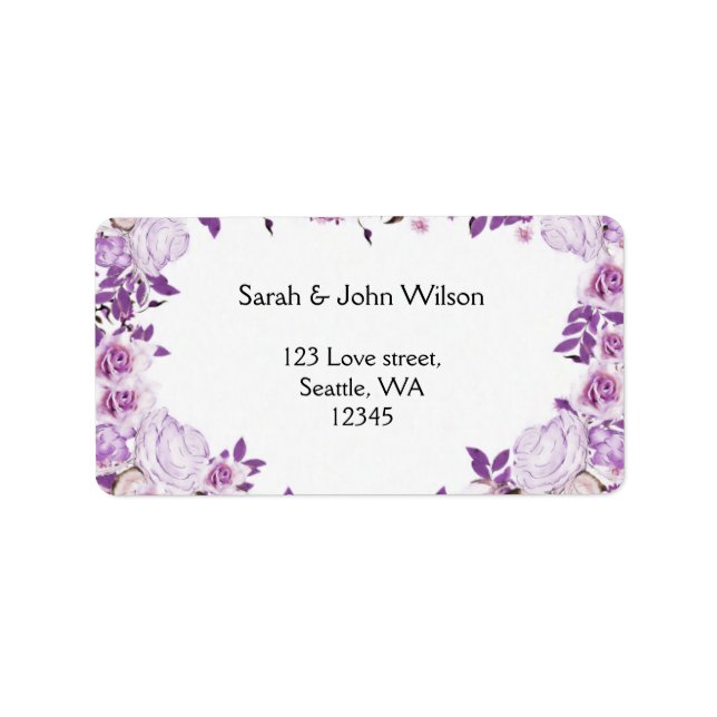 Heart Frame Purple Lavender Roses Wedding Label (Front)