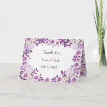 Heart Frame Purple Lavender Roses Wedding Thank You Card