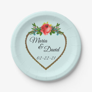 Heart Frame With Watercolor Rose Paper Plates