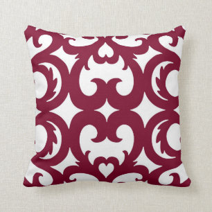 Heart Fretwork Scroll Pattern Cranberry Red Throw Pillow