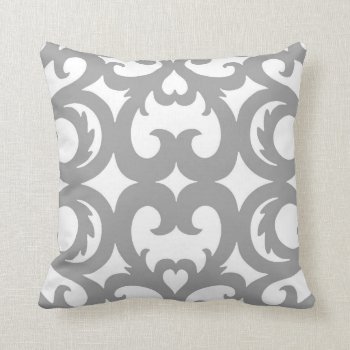 Heart Fretwork Scroll Pattern In Grey Throw Pillow by AnyTownArt at Zazzle