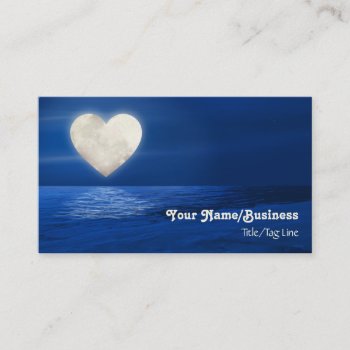 Heart Full Moon Over Water With Snow Covered Beach Business Card by TheBeachBum at Zazzle