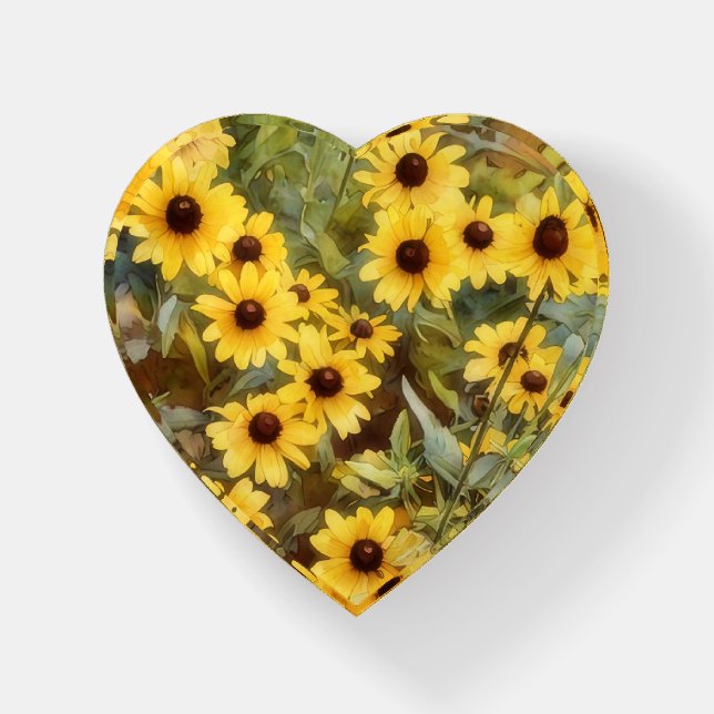 Heart Full of Daisies Daisy Flower Glass Heart Paperweight (Front)
