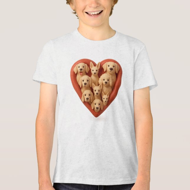 Heart Full of Dogs – 3D Dog Lover Heart Design Tri-Blend Shirt (Front)
