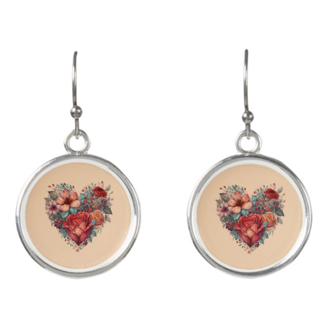 Heart Full of Flowers Valentine Earrings (Front)