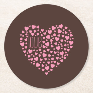 Heart Full of Hearts Love Pink ID733 Round Paper Coaster