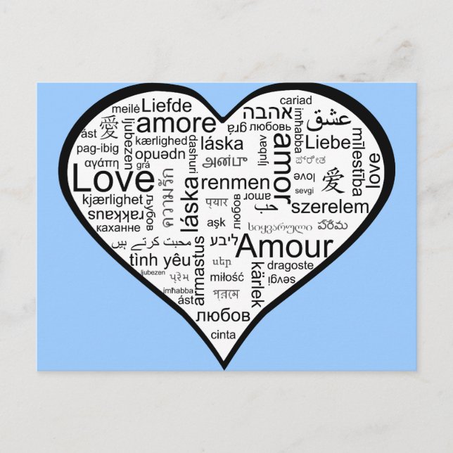 Heart full of Love in Different Languages Postcard (Front)