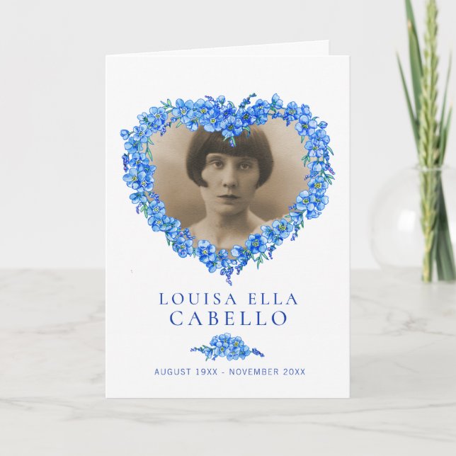 Heart funeral service program blue forget-me-nots (Front)