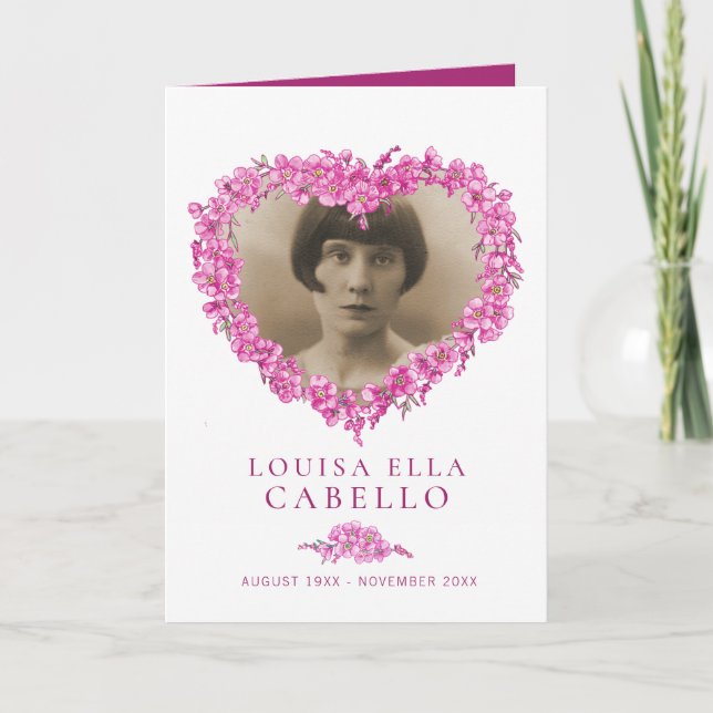 Heart funeral service program pink forget-me-nots (Front)