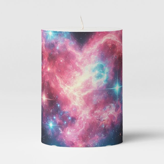 Heart Galaxy Decorative Pillar Candle (Front)