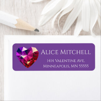 Heart Gemstone Purple Return Address Label
