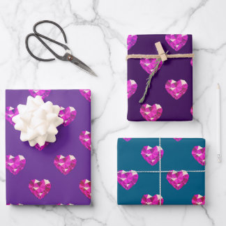 Heart Gemstone Wrapping Paper Sheets