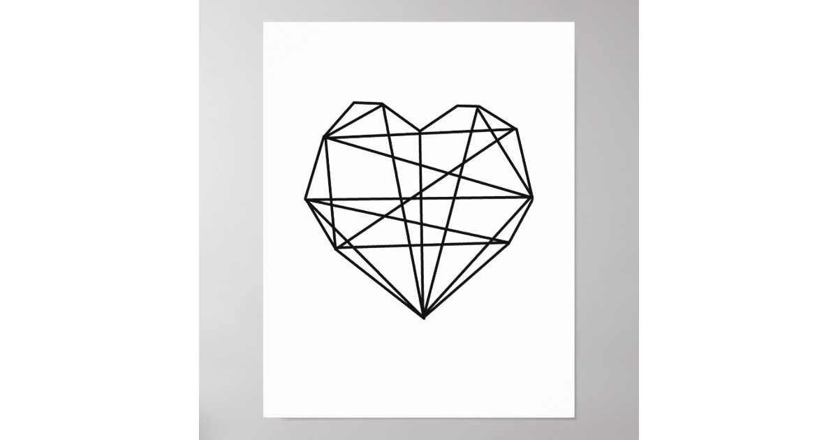 Heart Geometric Art Minimal Wall Decor Black White Zazzle Com