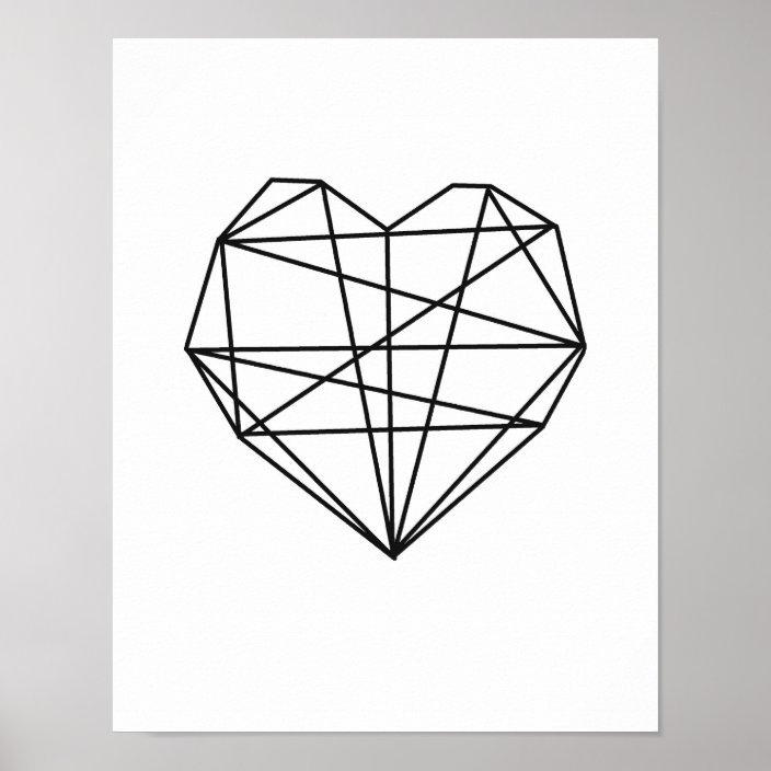 Heart Geometric Art Minimal Wall Decor Black White Zazzle Com