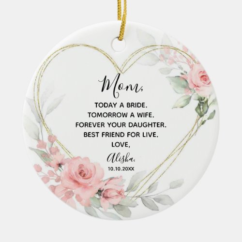 Heart Geometric Blush Pink Mother of The Bride Ceramic Ornament