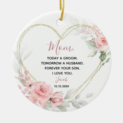 Heart Geometric Blush Pink Mother of The Groom Ceramic Ornament