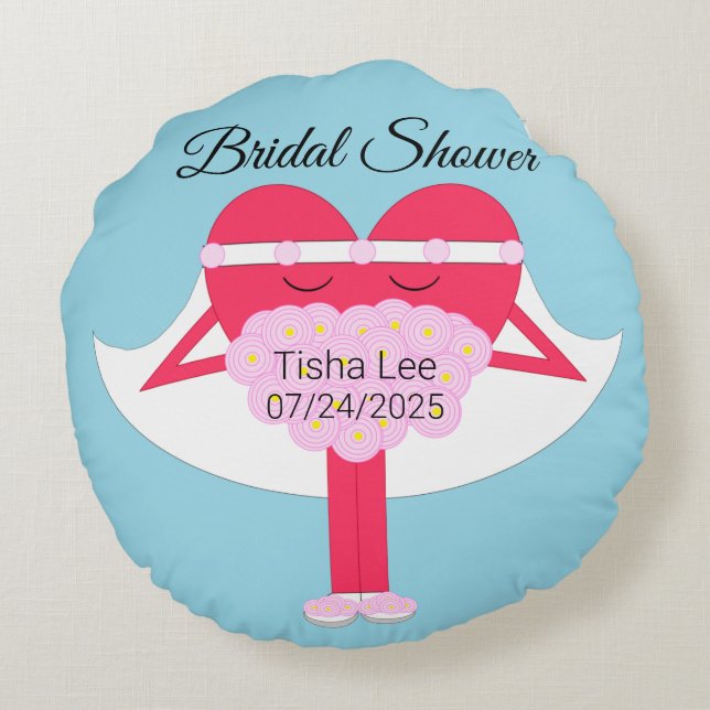 Heart Getting Married Bridal Shower Round Pillow (Back)