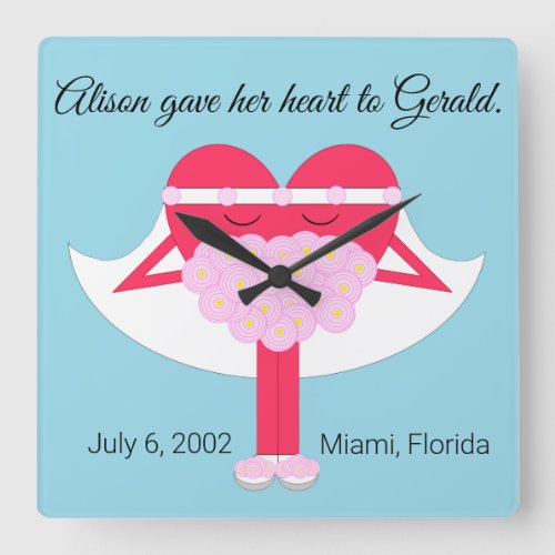 Heart Getting Married Wedding Anniversary Square Wall Clock